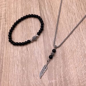 Fashion Classic 6mm Smooth Stone pendants Beaded Bracelet Men Charm Necklace Jewelry Sets For Man Party Jewelry Gift