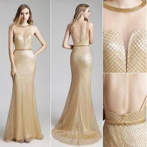 Wholesale mermaid scoop prom dress for sale - Group buy 2019 Elegant Mermaid Gold Prom Dresses Scoop Neck Lace Evening Gowns Sexy Backless Sweep Train Plus Size Formal Dresses Sleeveless