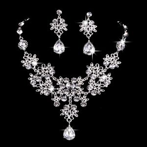 6 colors women Bling Crystal Bridal Jewelry Set silver diamond Wedding statement necklace Dangle Earrings for bride Bridesmaids Accessories