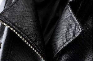 Wholesale-Black Snake Pattern PU Leather Jacket 2018 Women Zipper Pockets Slim fit Short Motorcycle Biker Jackets Coat Outerwear Tops