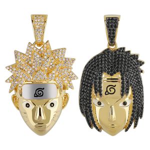 Japanese Ninja Anime Character Character Necklace Pendant Iced Out Bling Zircon Gold Silver Plated Jewelry Drop Shipping
