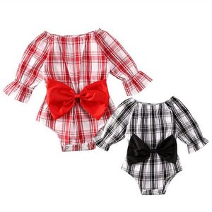 Baby Plaid Großen Bogen Strampler Mädchen Puff Sleeve Infant Gitter Overalls Kinder Mode Boutique Kinder Klettern Kleidung