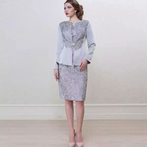 High Quality Lace Mother Of The Bride Dresses With Long Sleeves Jackets Evening Gowns Knee Length Cheap Sheath Wedding Guest Dress