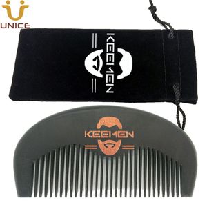 MOQ 100PCS Wooden Black Hair Beard Comb & Gift Velvet Pouch Customized LOGO Wood for Men Grooming Brand Promotion