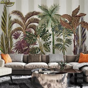 beibehang Custom wallpaper mural Nordic tropical plant forest light luxury embossed gold lines background wall papel de parede