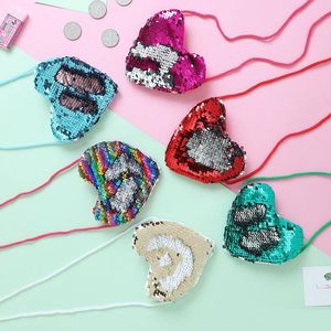 Güzel Kalp Şekli Mermaid Sequins Sikke Çanta İpi Kız Glitter Kılıfı Çanta Moda Cüzdan Çocuklar Taşınabilir Crossbody Çanta Küçük Cüzdan