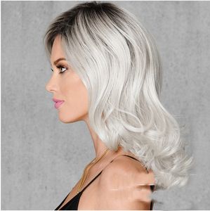 Parrucca di capelli sintetici ricci Capelli lunghi grigi Parrucche di colore bianco e nero all'ingrosso