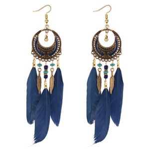 Wholesale-accessories fashion retro feather tassel earrings personality long creative beaded oil drop earrings jewelry