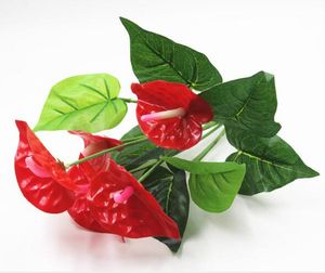 12-вилочные листья ручной работы из искусственных декоративных цветов и зеленых растений, подходящие для стен, имитирующие антуриум andraeanum W1220