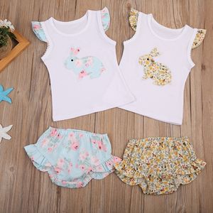 2 pçs / lote meninas de bebê imprimir coelhinho top calças curtas dos desenhos animados animal crianças moda bonito doce crianças roupas roupas