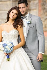 Мода Светло-серый Мужчины свадебные смокинги Нотч Groom Tuxedos Отлично Мужчины Blazer 2 шт костюм выпускного вечера / смокинг (куртка + брюки + Tie) 68