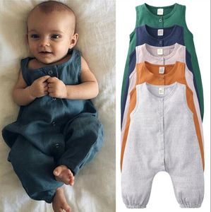 Baby kläder barn pojkar bomull linne rompers sommar solid ärmlös andlig jumpsuits onesies ins bodysuits mode overalls cyp792