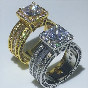Anel da corte vintage de Vecalon 925 Sterling Silver Princess Corte 3CT 5A Cz Rings Deails Band Rings For Mulher Men Jewelry