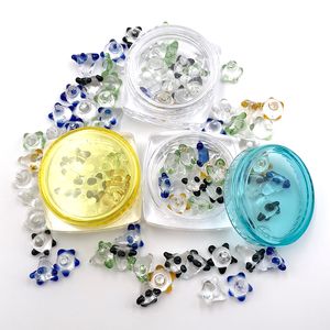 5 TEILE/SATZ Polychromatisches Pyrex-Glas-Gänseblümchen-Sieb zum Rauchen, Glas-Handpfeifenschale, Loch, Blumen-Perlen-Nagelsiebe mit Behälter, Bong-Dab-Rigs, Aschefänger