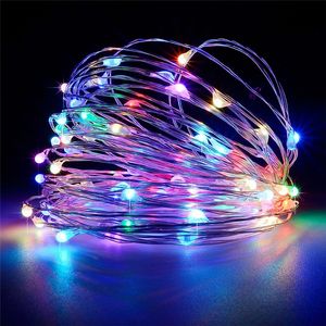 Fio de prata 10M 33 pés LED Luzes Cordas Fada Garland Lâmpada decorativa do Natal Com 8 modos de pilha do controle remoto Alimentado