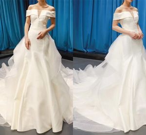 화이트 베르타 웨딩 드레스 착탈식 열차 숄더 새틴 얇은 명주 그물 해변 웨딩 드레스 Boho Bridal 가운 플러스 사이즈 긴