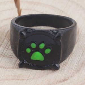 Girl Black Cat Knoll Green Ring Personality Cat Dog Feet Ring