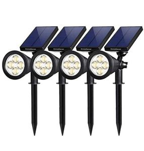 Luzes solares 4LED 2 em 1 à prova d'água para iluminação de paisagem ao ar livre Refletor de parede com liga/desliga automático para quintal, jardim, garagem, pacote com 4