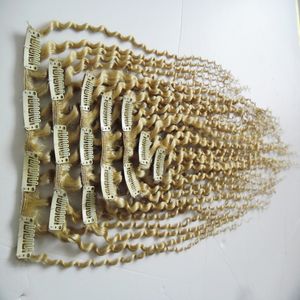 Kinky Curly Clip In Human Hair Extensions 8st / Set Blont Hair 100g Clips i brasilianska mänskliga hårförlängningar