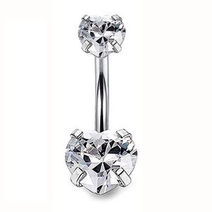 Love Heart Zircon Crystal Body Jewelry Stainless Steel Rhinestone Navel Bell Button Piercing Rings for Women Gift Silver Color