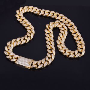 Men's 20mm Heavy Iced Zircon Miami Cuban Link Necklace Choker Bling Bling Hip hop Jewelry Gold Color Chain 18