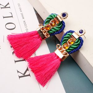 12 colors bohemian hand-woven diamond palace style personality exaggerated crown tassel earrings ladies earrings retro jewelry