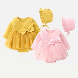 Abito da principessa in pizzo per bambina Primavera - Autunno Abbigliamento a maniche lunghe Neonato Nuovi vestiti da arrampicata Baby Tutu giallo Mini vestiti