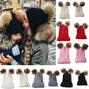 Nya Kids Designer Mössor Mor och Dotter Hatt Baby Stickad Beanie Hat Girls Hand Strikkade Kepsar Barn Mössa Kids Kepsar Vinterhattar