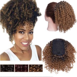 Afro Kinky Curly Ponytail Extension Hair Bun Short Afro Curly Extensions Human Hair Puff Drawstring Ponytail For Black Women Coffee Brown
