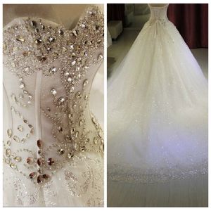 Bling Bling Crystal Beaded Wedding Dresses 2023 Bridal Gowns Lace Up Back Custom Real Pictures Vestidos De Mariee