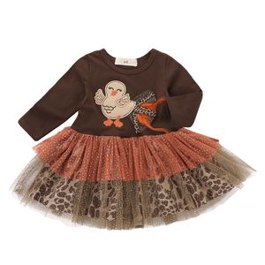 Thanksgiving baby girls Turkey dress children lace Tulle Princess dresses Autumn long sleeve fashion kids Clothing