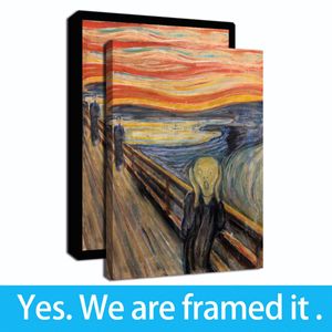 Edvard Munch The Scream Old Giclee Framed Art Print Oil Painting on Canvas for Wall Decor - Ready To Hang