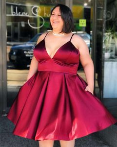 Plus Size Spaghetti Straps V Neck Prom Dress A Line Cocktail Homecoming Party Dresses for Women SD3334