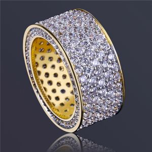 Amarelo da cor do ouro Ice Fora Hiphop anel para homens Bling Cubic Hip Hop Jewelry Anéis Cluster agradável do presente dos homens de Zirconia