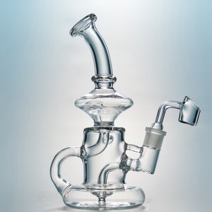 Hot Klein Tornado Recycler Glas Vattenrör Unik Design Glas Bongs 5mm Tjock Mini Dab Oil Rig med 14mm Quartz Banger Hookahs HR024