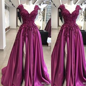 Novos vestidos de noite roxos sexy baratos vestem para mulheres v apliques de renda pesco