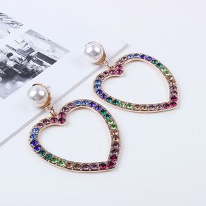 Wholesa pearls colorful diamonds dangle earrings for women western crystal chandelier earrings golden silver alloy Rhinestone luxury jewelry