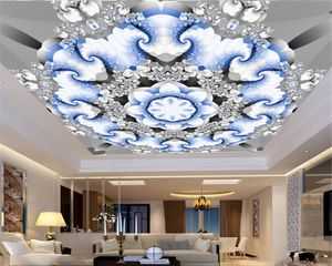 3 dの壁紙リビングルームヨーロッパのシンプルな青い花の装飾ゼニスHDエレガントなシルク壁画壁紙