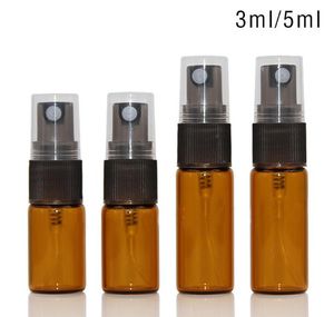 Frasco de vidro âmbar de 3 ml 5ml 10ml spray Frascos Com Preto fino da névoa Bomba do pulverizador para Essencial Perfume Oil Bottle Aromaterapia