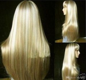 Peruka Darmowa Wysyłka Piękna Moda Długa Blondynka Prosto Rady Made Hair Wig 11