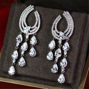 choucong Luxus Wassertropfen Ohrring 5A Zirkon 925 Sterling Silber Verlobung Hochzeit Baumeln Ohrringe für Frauen Party Schmuck