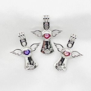 Gümüş Kaplama Melek Kanat Paw İnci Kafes Lockets Oyster Pearl için Esansiyel Yağı Yayıcı Kafes kolye kolye Charms