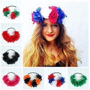 Große Rose Blumen-Stirnband Hochzeit Braut Kopfstück Halloween Haar Garland Zubehör Blumenkrone Haarreif mit elastischem Band