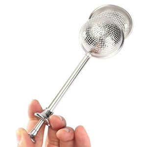 NEW TEA INFUSER RUSTLESS STEEL TEAPOT SOGARBALL FORM Push Style Teinfuser Mesh Filter Reusable Metal Tool Tillbehör DHL Gratis