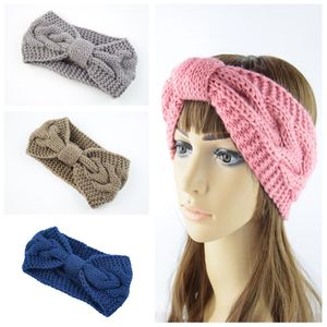Big Meninas Crochet Bow Nó da torção Turban malha Envoltório principal Hairband Lã Headband Earmuffs ouvido Bandas Warmer Headband Cabelo Acessórios M376
