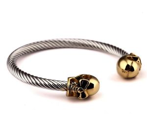 Hip-Hop Charm Gold Skull Bangle Mens Justerat Titanium Steel Fashion Nightclub Party Male Armband GD116