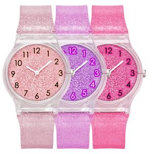 2019 Kvinnor Ladies Transparent Glitter Plastband Klocka Fashion Trend Watch Soft Bands Studenter Casual Leisure Quartz Klockor