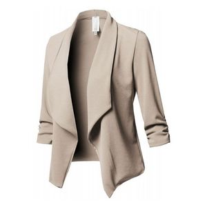 Abiti da donna Blazer Cappotto da bavero da ufficio con maniche a tre quarti da donna Giacca cardigan frontale aperta tinta unita