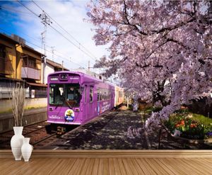 Train Cherry blossom TV sfondo muro per pareti 3 d per soggiorno