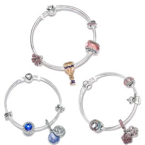 Mode Luxury Designer Diamond Crystal DIY European Beads Charm Bangle Armband för Kvinna Tjejer Star Fairy Tale Blue Ocean Peach Balloon